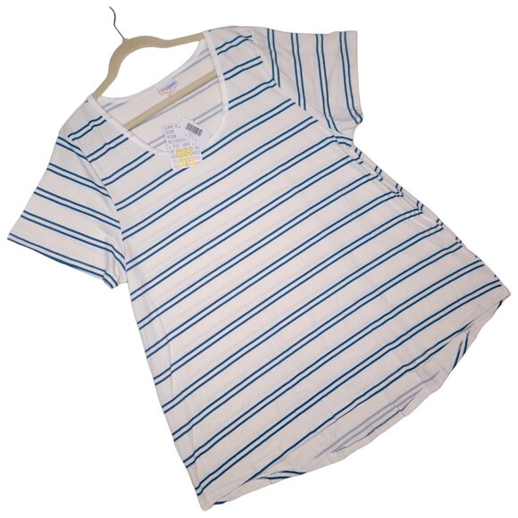 LuLaRoe Classic T 3XL White Blue Striped Nautical Summer Short Sleeve Tee Top - Picture 1 of 9